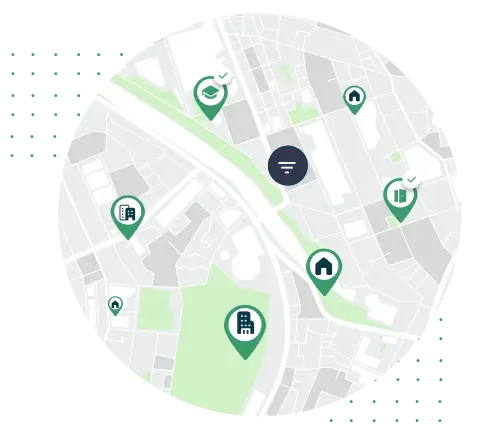 Carte montrant des annonces de location dans toute la ville